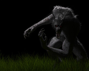 Fototapeta na wymiar A Werewolf or Dogman cryptid in a field looking fierce