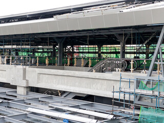 The construction site of the platform floor of the monorail station.