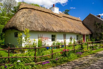 Colorful thatched house in rural Ireland