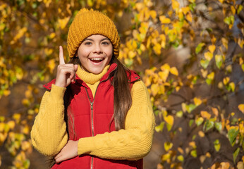 inspired teen child at school time outdoor in autumn season