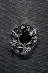 Bullet hole in composite body armour.