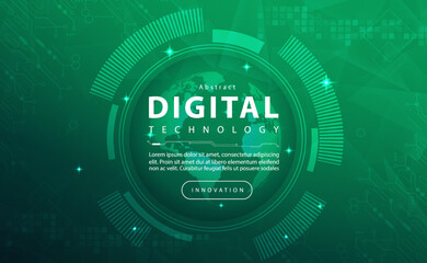 Digital technology ecology banner green background, cyber technology blue light effect, abstract tech, innovation future data, internet network, Ai big data, lines dots connection, illustration vector