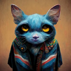 Cartoon style funky smiling face of cute cat 3D illustration for children in a colorful style reflecting happiness  