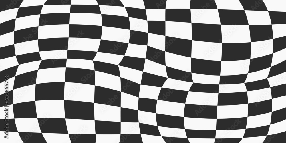 Poster convex checkerboard. black and white checkers curved, seamless. interior and decoration, seamless pa