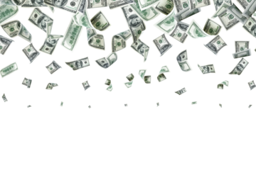 Hundred dollar bill. Falling money background. American cash.