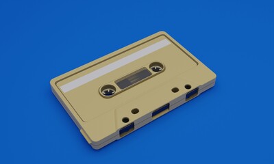 3d illustration , audio cassette image , blue background, , 3d rendering