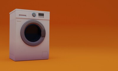 3d illustration, washing machine, red background, copy space, 3d rendering.