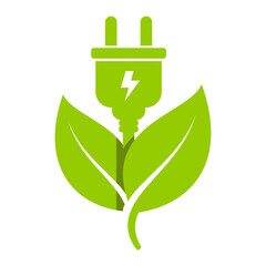 Eco plug and leaf flat icon. Zero emission concept illustration