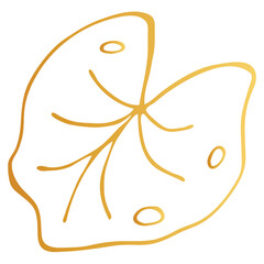 Golden Lotus leaf iisolated on white background. Hand drawn vector illustration for wedding invitations, greeting cards and witchcraft.