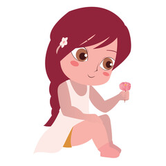 Girl contemplates flower thoughts, motivation, grillation, inspiration, quiet life.