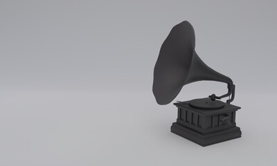 old gramophone 3d illustration, gray background, 3d rendering