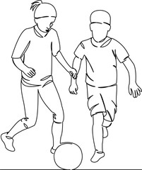 girl and boy playing football