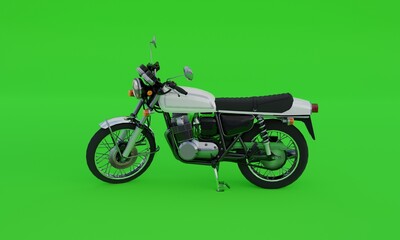 3d illustration, motorcycle, green background, 3d rendering.
