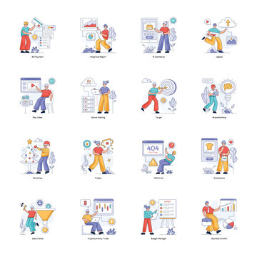 Pack of Business Services Flat Illustrations 


