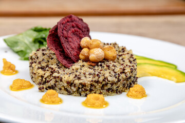 Vegetarian dishes such as salads, quinoa, avocado, vegetables and wraps