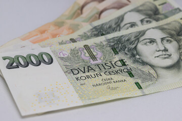 Brno Czech Republic September 2022 Money - CZK 2000 on a white background. The Czech koruna is used in the Czech Republic.