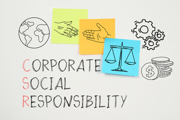 Corporate Social Responsibility CSR is shown using the text