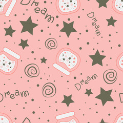 Magic Stars repeat pattern design. Hand-drawn sky background. Holidays pattern for wrapping paper, fabric, wrapping paper, prints and textile. 