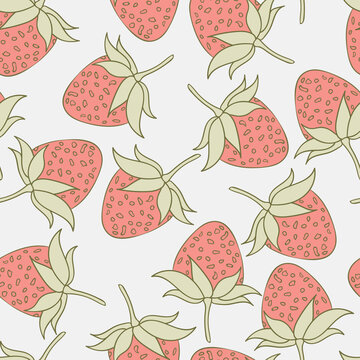 Strawberries seamless pattern design. Beautiful tropical berries background. Tropical fruits and leaves seamless pattern background. Good for prints, wrapping paper, textile and fabric.