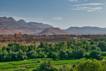 Fototapeta premium traditional red cloth town in morocco, old town panorama, traditional landscape