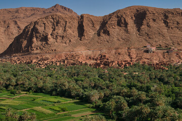 traditional red cloth town in morocco, old town panorama, traditional landscape