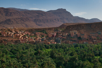 traditional red cloth town in morocco, old town panorama, traditional landscape