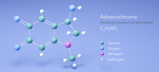 adrenochrome, molecular structures, 3d model, Structural Chemical Formula and Atoms with Color Coding