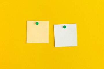 Mock up sticky notes on yellow background. Business concept, strategy, planning