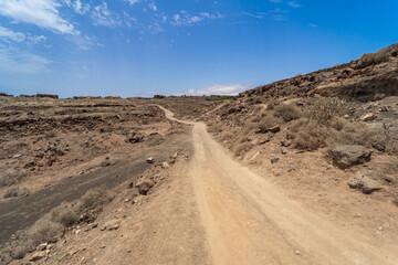 Typical natural landscape of Lanzarote. A place called Stratified City. Canary Islands. Spain.