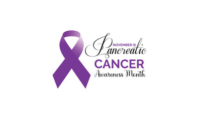 Pancreatic Cancer Awareness Month . Purple color ribbon on solid white background. World pancreatic cancer day 