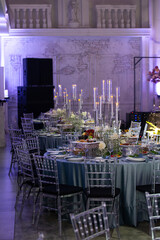 A set table for a celebration in the banquet hall