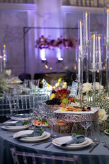 A set table for a celebration in the banquet hall