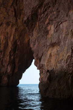 Dark Scenic Landscape, Empty Cave In Coastal Rock