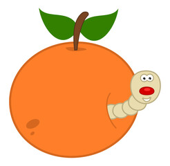 White and smiling maggot coming out of a juicy peach or apricot