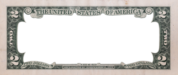 Reverse of 2 US dollar banknote with empty transparent middle area