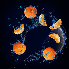 Wallpaper for designers and illustrators, juicy mandarin fruit in water