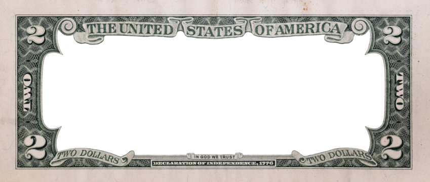Reverse of 2 US dollar banknote with empty transparent middle area