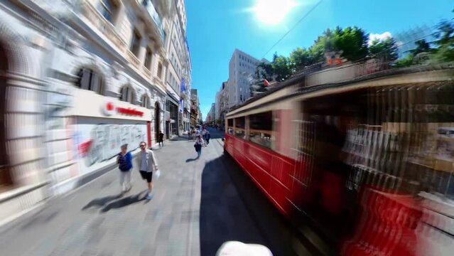 Istiklal Street Hyperlapse, people and ramvay timeline fast shot