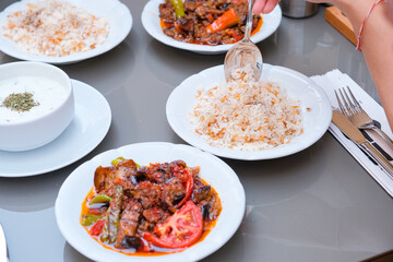 Traditional Turkish food.  Artisan restaurant in Turkey.