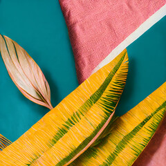 Abstract multicolored bright background with tropical exotic leaves