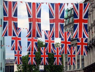 Union Jack flags in London street