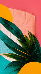 Abstract multicolored bright background with tropical exotic leaves