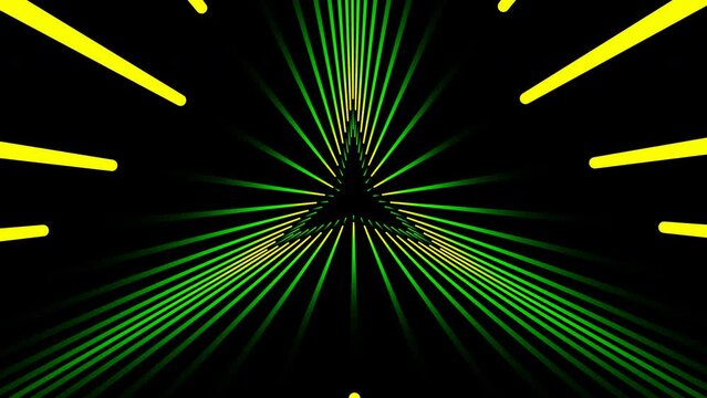 Green and yellow lines abstract triangle led neon glowing seamless animation
