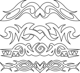 Obraz premium Vector illustration of the Northern Traditional Tattoo Motifs,Set of 24 Tribal Tattoos in Black Color. Suitable For All Kind of Design (Web Page, Interface, Advertising, Polygraph and Other)