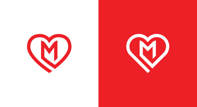 Initial Letter M Heart Logo Concept icon symbol sign Element Design. Love, Health Care Logotype. Vector illustration logo template
