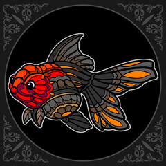 Obraz premium Colorful goldfish zentangle arts isolated on black background