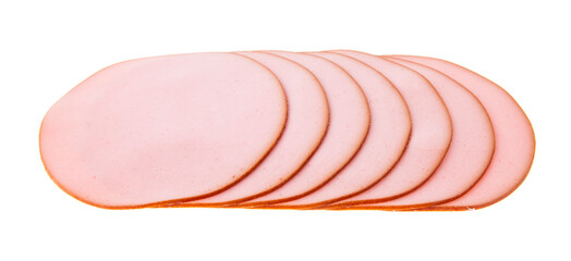 Chopped sausage isolated on white background.