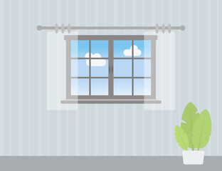 Closed window on background of wall. Vector illustration. Cartoon flat style. Home interior concept