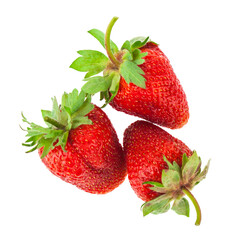 Red juicy sweet tasty strawberry isolated on white background.