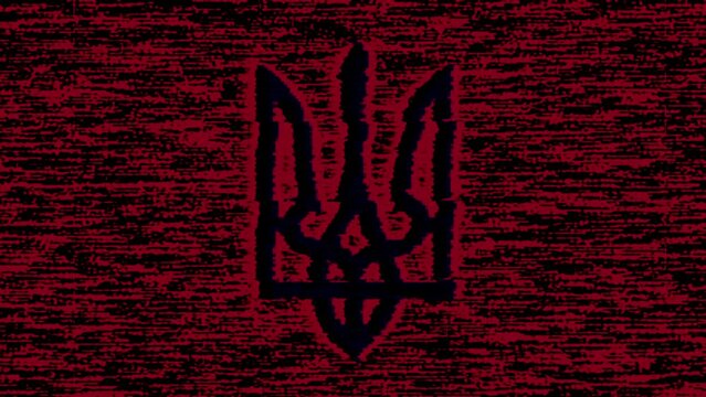 Ukrainian Trident Symbol Distorted with Noise Glitch Abstract Background